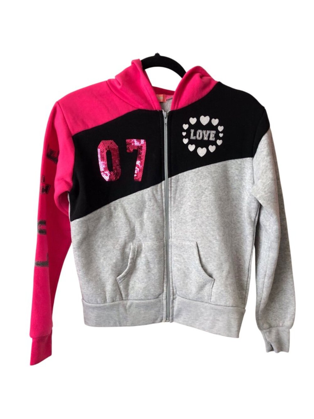 Girl's G-Minor Pink Black Gray Love Print 07 Sequin Hoodie Jacket 14